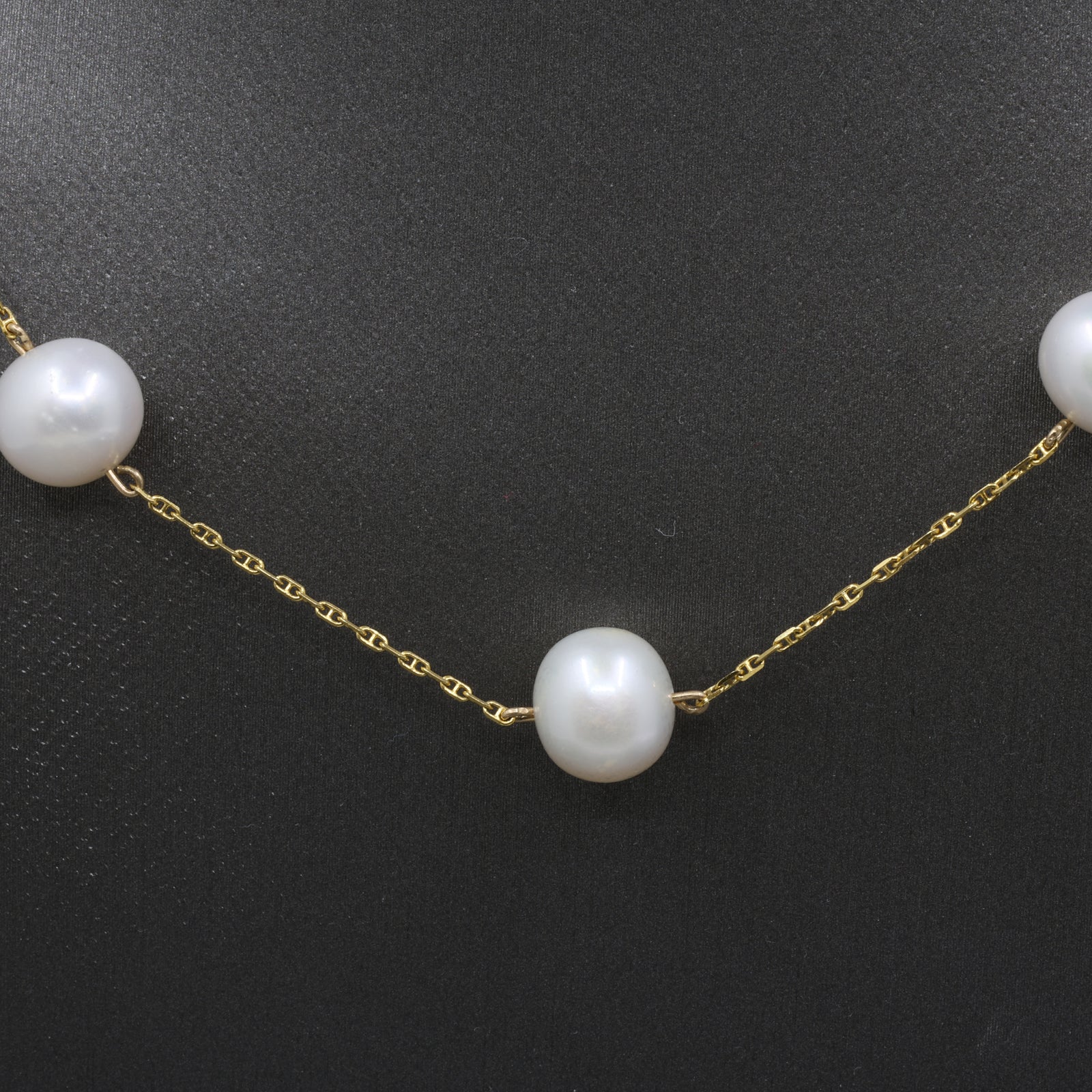 Vintage Pearl Station Tin Cup Necklace in 18k Yellow Gold