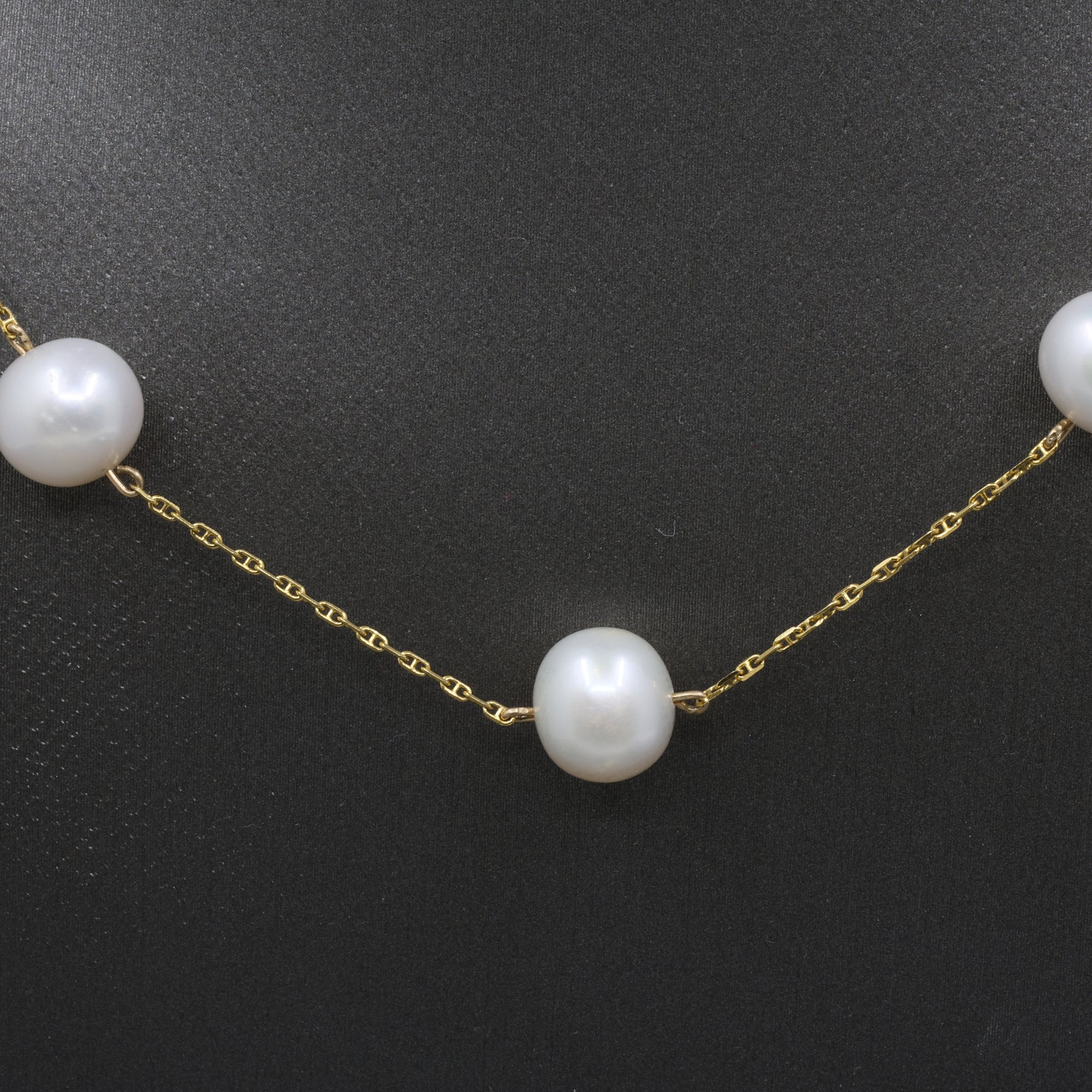 Vintage Pearl Station Tin Cup Necklace in 18k Yellow Gold