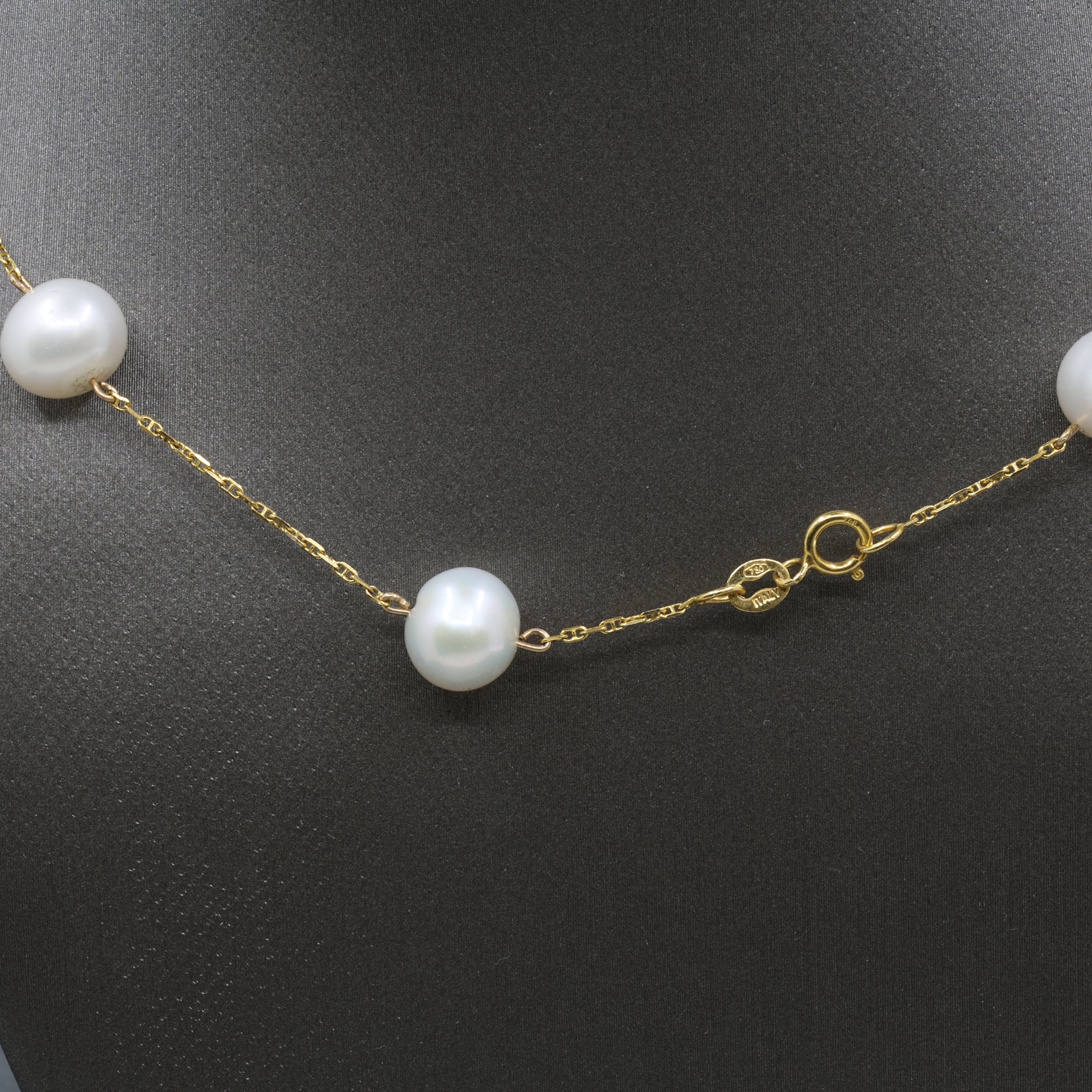 Vintage Pearl Station Tin Cup Necklace in 18k Yellow Gold