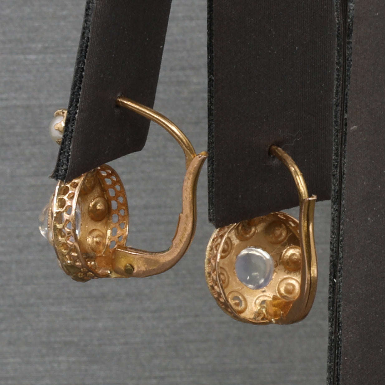 Antique Victorian Moonstone and Pearl Drop Earrings in 14k Rosy Gold