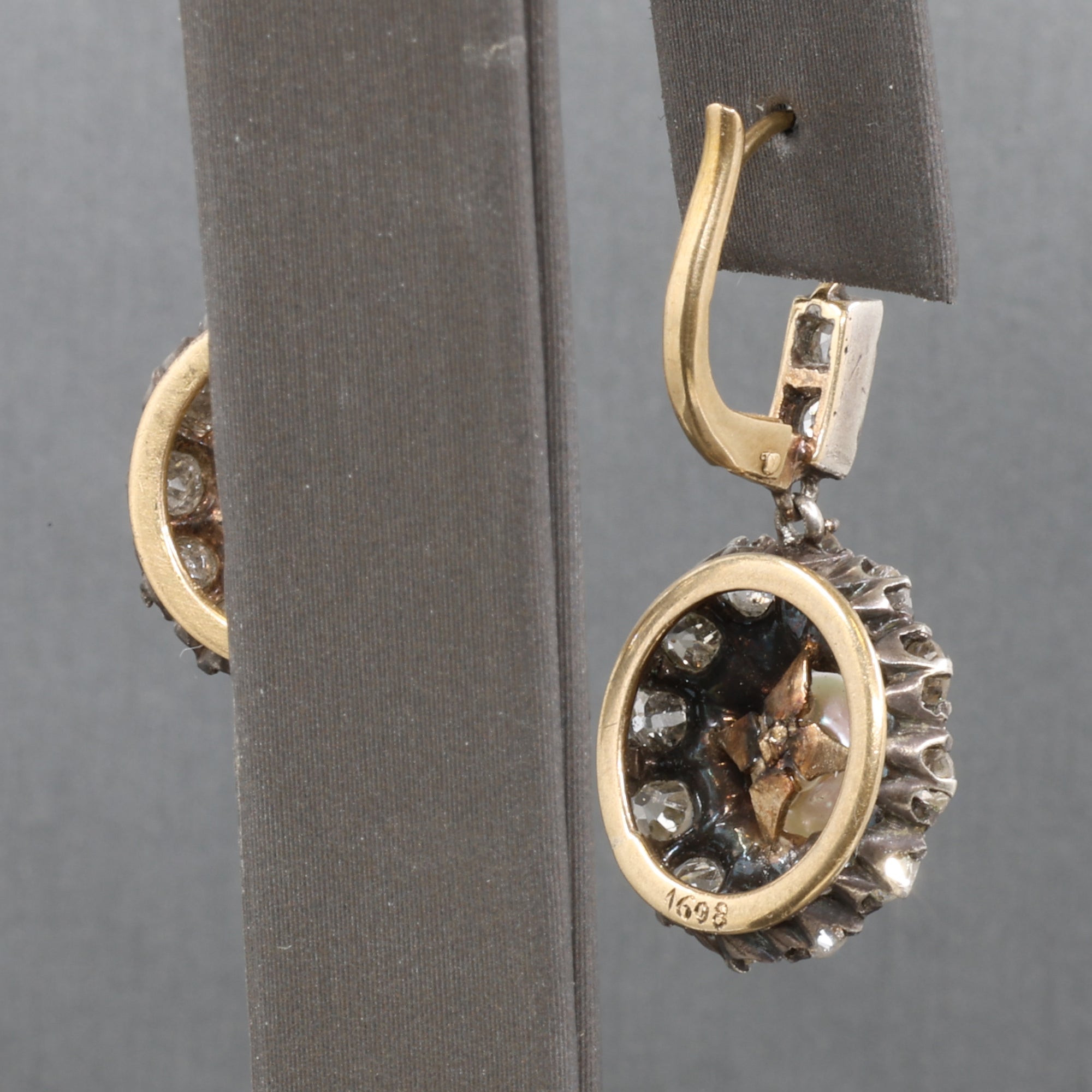 Edwardian Pearl and Old Cut Diamond Dangle Earrings in 18k and Platinum