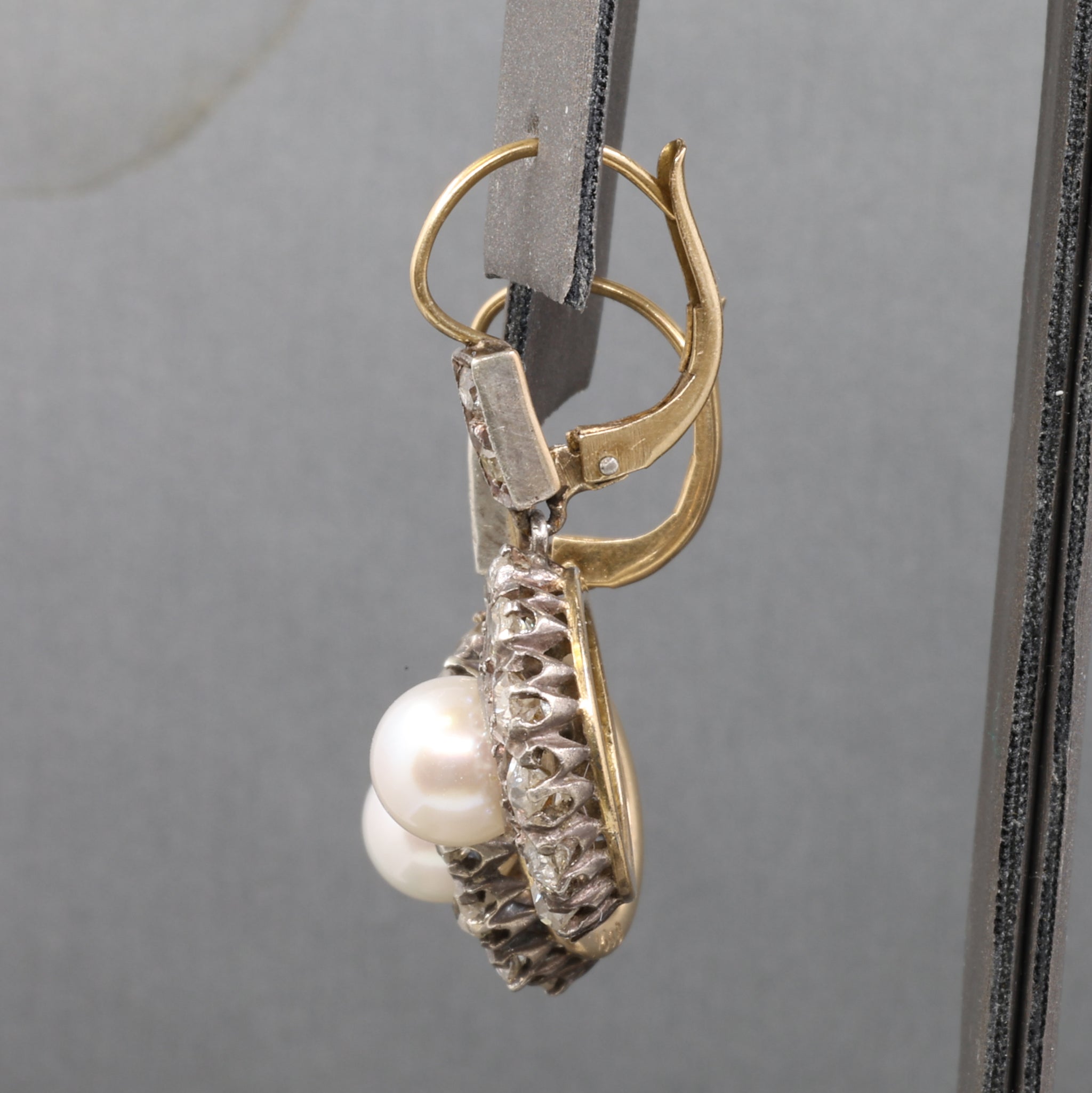 Edwardian Pearl and Old Cut Diamond Dangle Earrings in 18k and Platinum