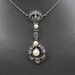 Antique Victorian Pearl and Rose Cut Diamond Necklace in 18k and Silver