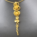 24k Gold Elongated Pendant with Lotus Flowers and Lily Pad Leaves