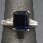 GIA Certified Australian Deep Blue Sapphire and Baguette Diamond Ring in Platinum