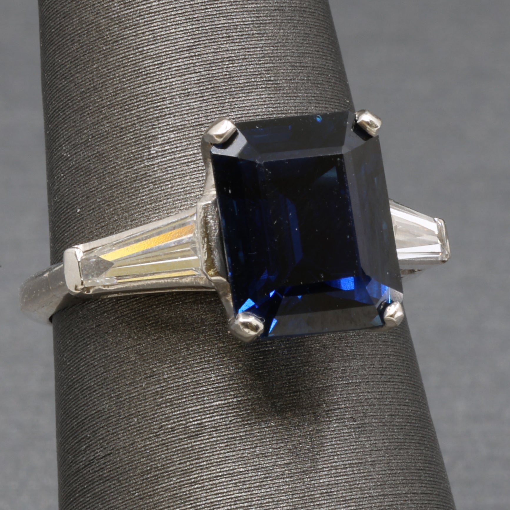 GIA Certified Australian Deep Blue Sapphire and Baguette Diamond Ring in Platinum