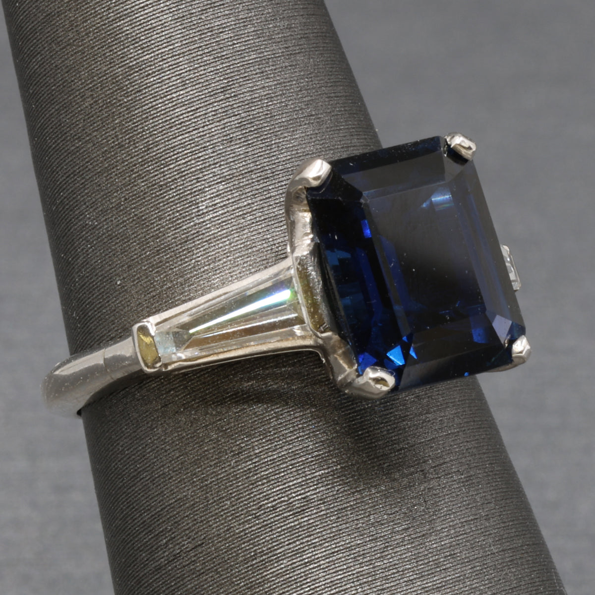 GIA Certified Australian Deep Blue Sapphire and Baguette Diamond Ring in Platinum