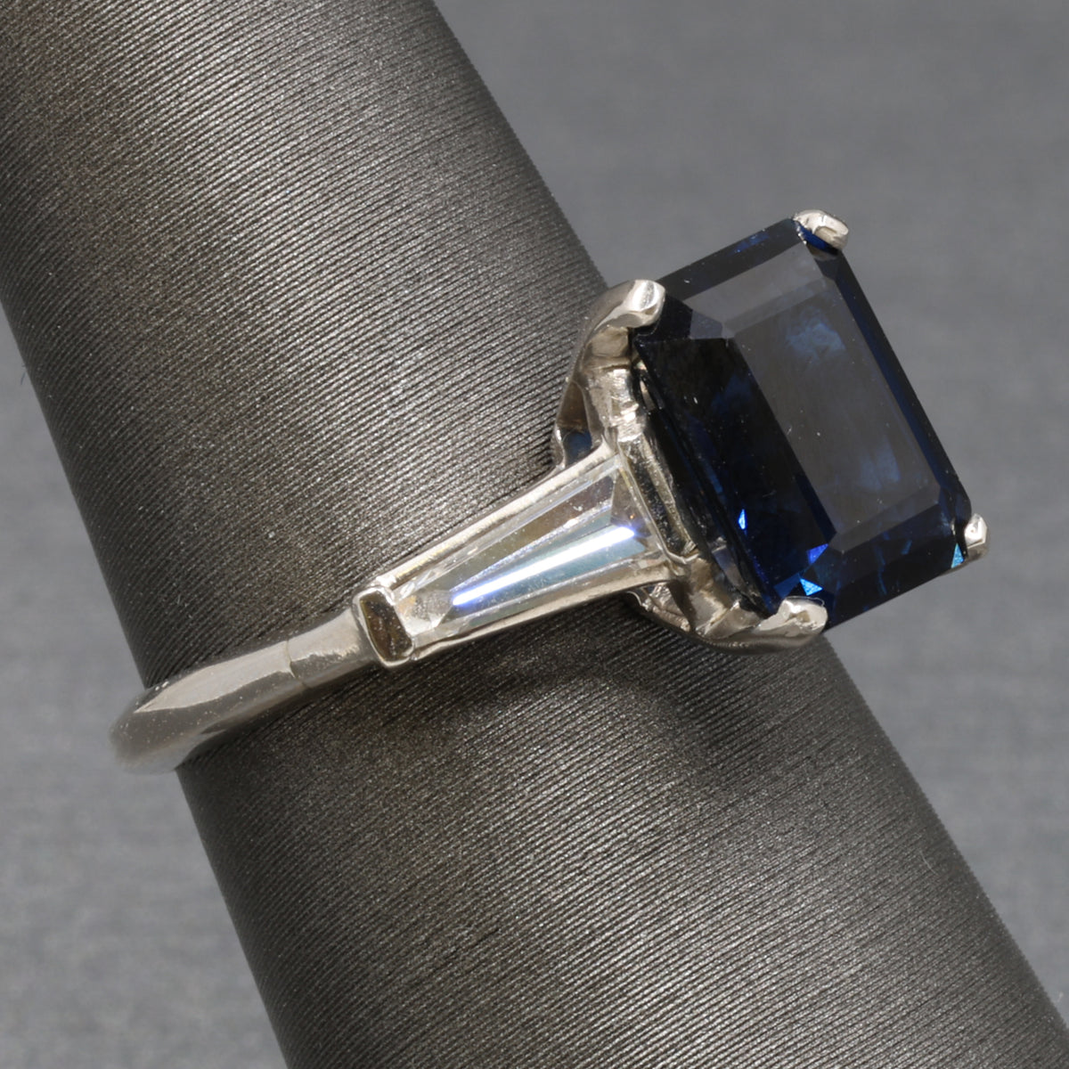 GIA Certified Australian Deep Blue Sapphire and Baguette Diamond Ring in Platinum