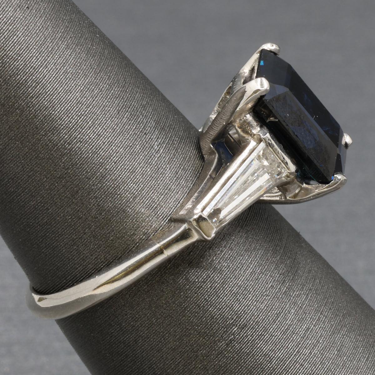 GIA Certified Australian Deep Blue Sapphire and Baguette Diamond Ring in Platinum