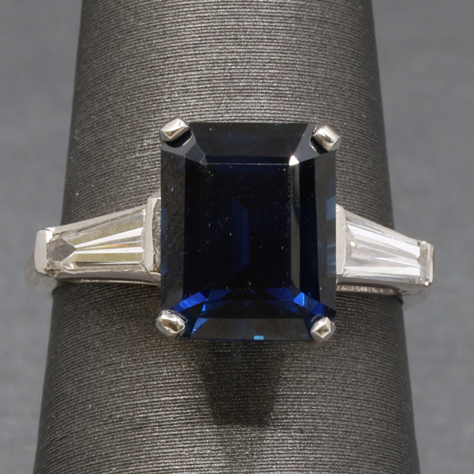 GIA Certified Australian Deep Blue Sapphire and Baguette Diamond Ring in Platinum