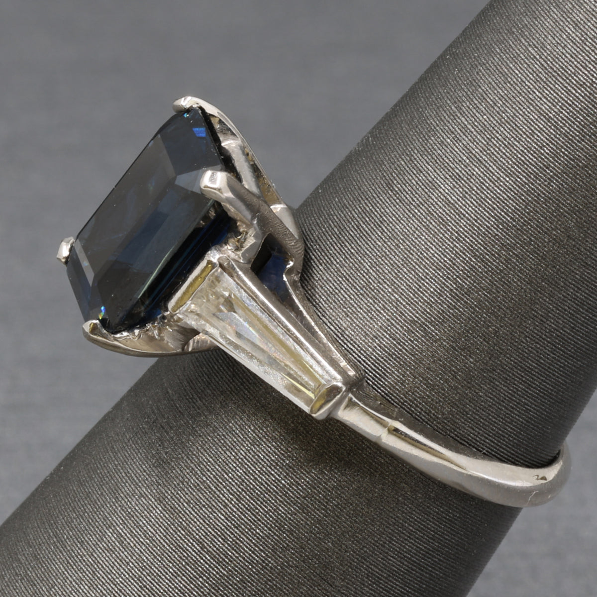 GIA Certified Australian Deep Blue Sapphire and Baguette Diamond Ring in Platinum
