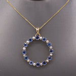 Victorian Yogo Montana Blue Sapphire and Pearl Eternity Pendant on 14k Yellow Gold Chain