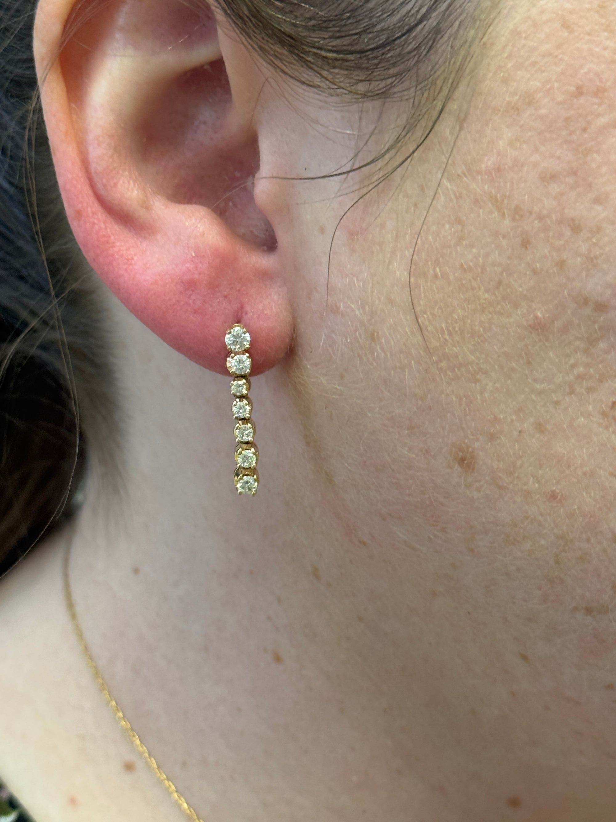 Sparkling Diamond Stud Earrings with Linear Jackets in 14k Yellow Gold