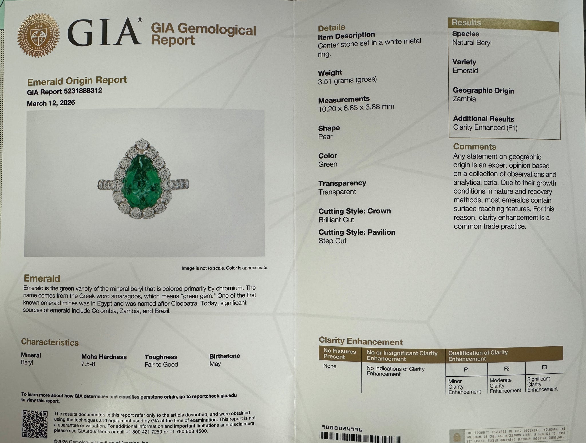 Exquisite GIA Certified Pear Cut Emerald and Diamond Halo Ring in 18k White Gold