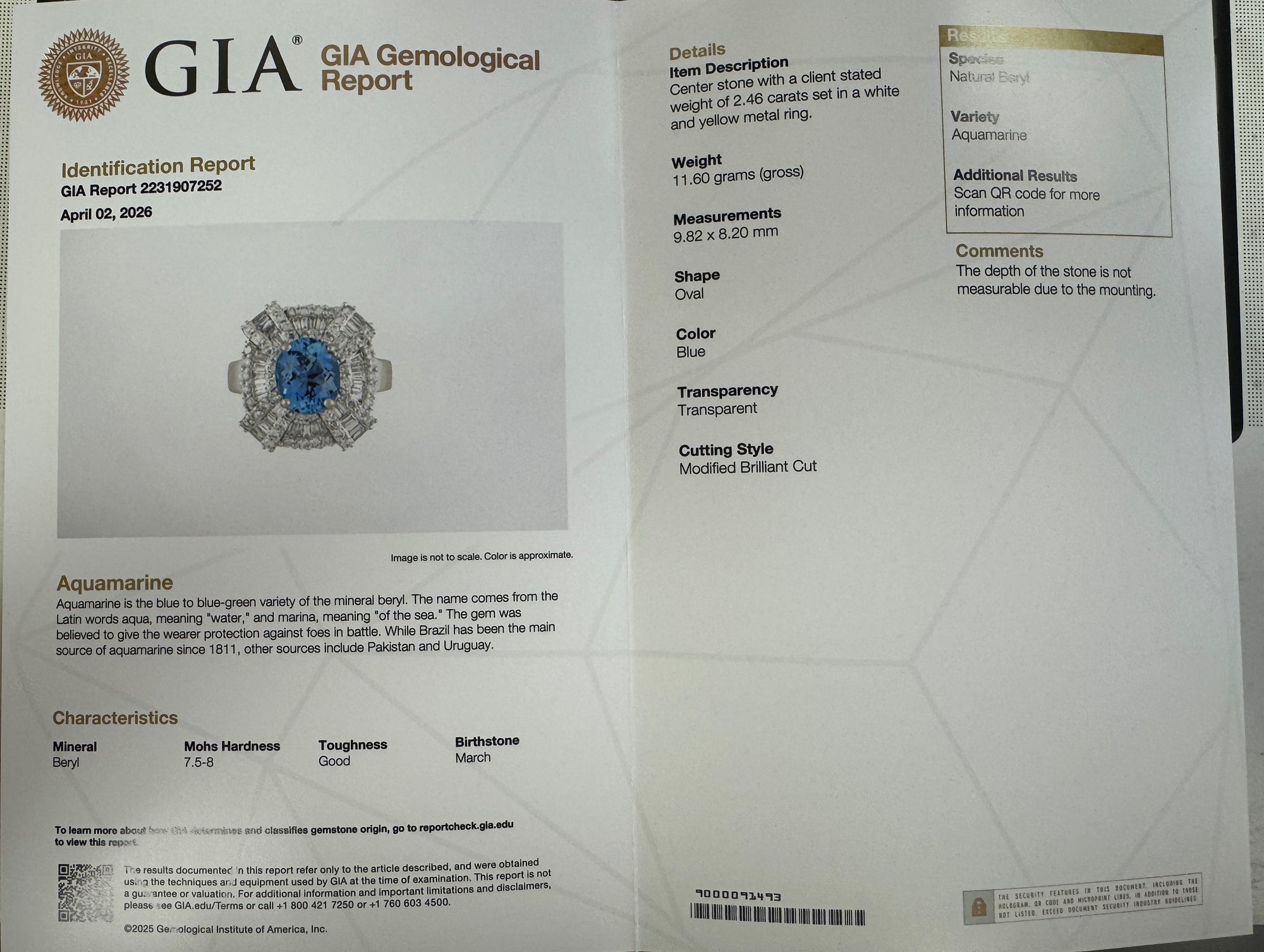 GIA Certified Aquamarine and Diamond Statement Ring in 14k White Gold