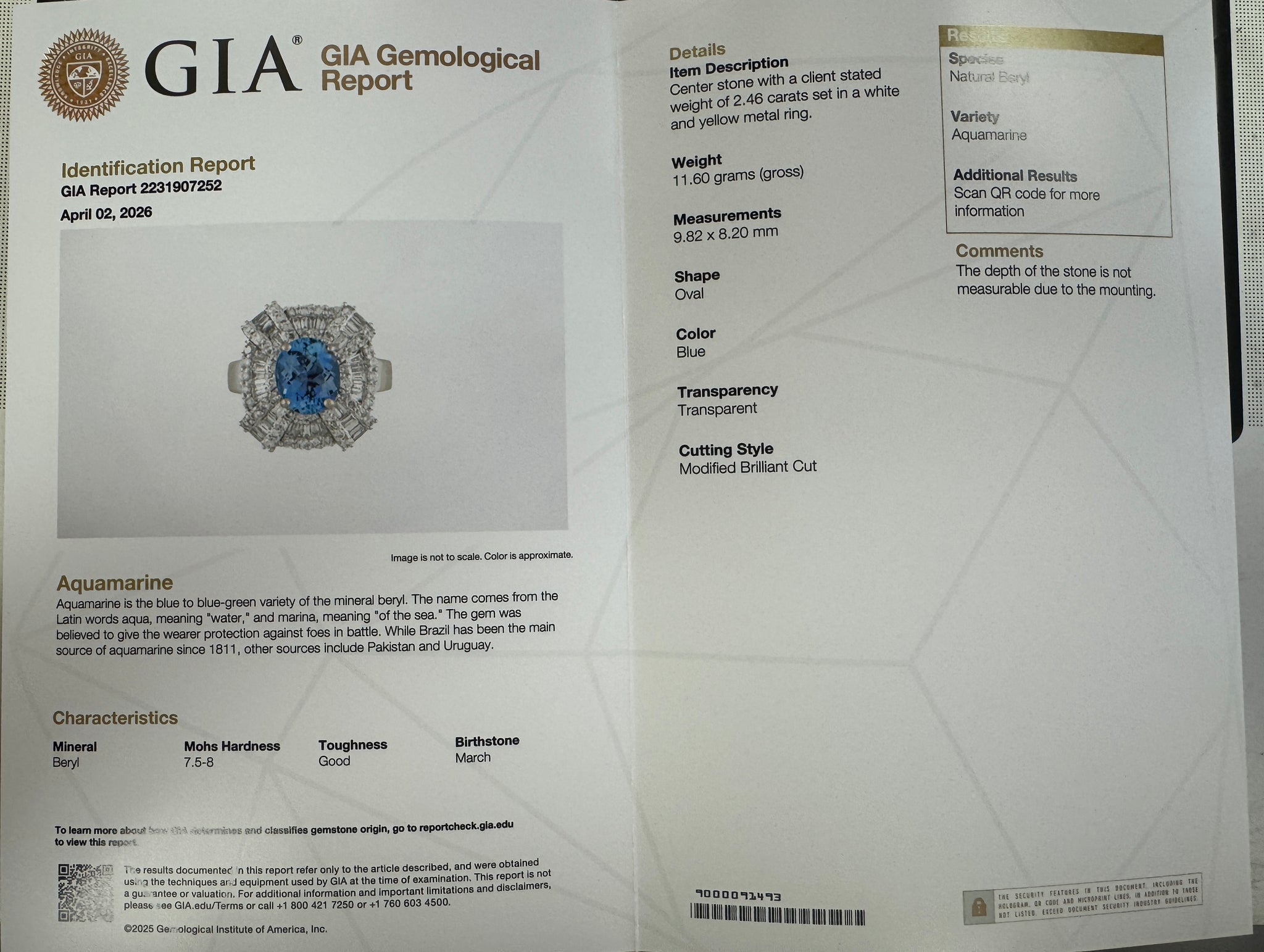 GIA Certified Aquamarine and Diamond Statement Ring in 14k White Gold