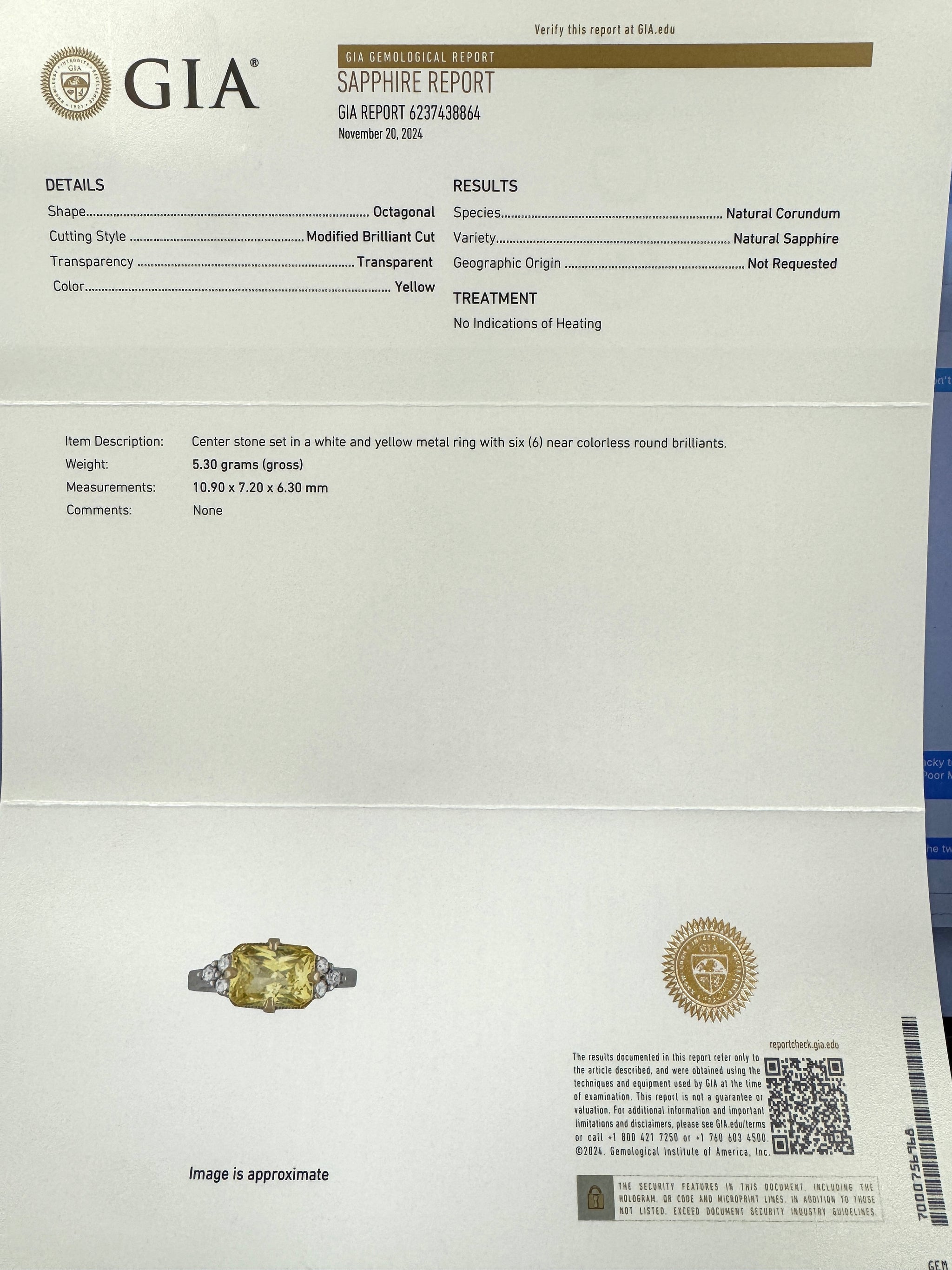 Exquisite Natural Untreated Yellow Sapphire and Diamond East West Ring in 18k Gold GIA Certified