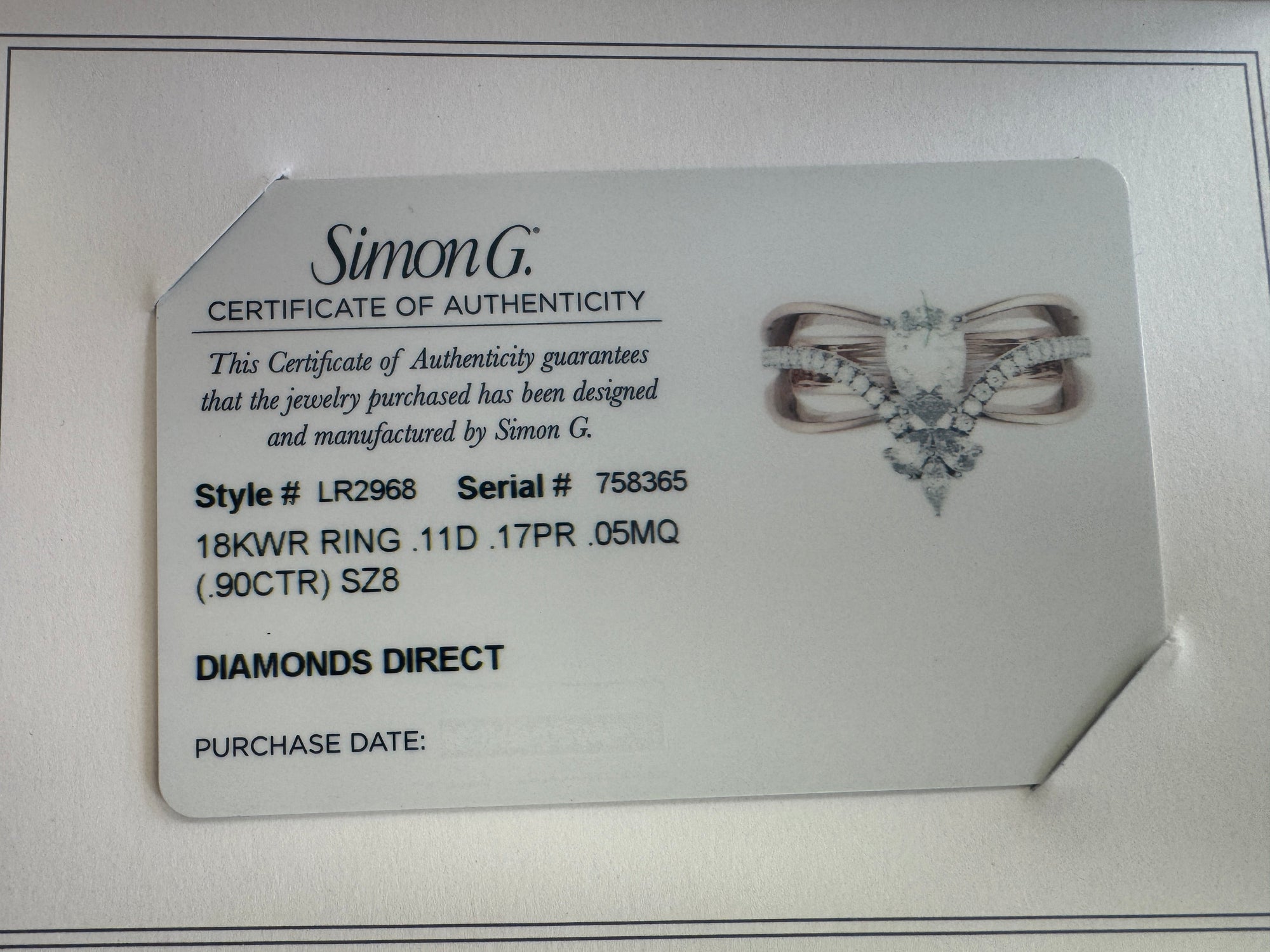 Gorgeous Simon G GIA Certified Pear Cut Diamond Band Ring in 18k Rose Gold