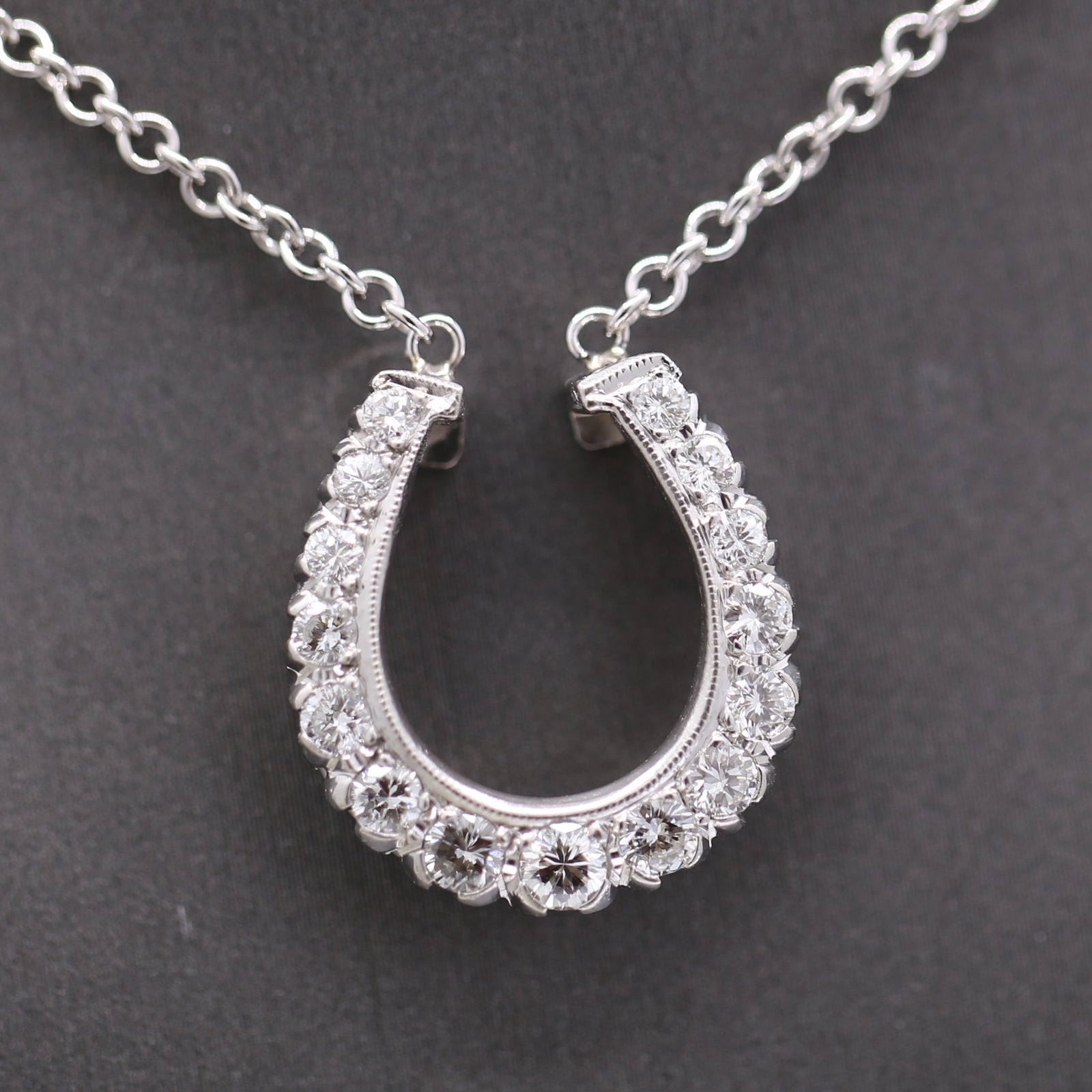 Stunning Diamond Horseshoe Pendant Necklace on 14k White Gold Chain