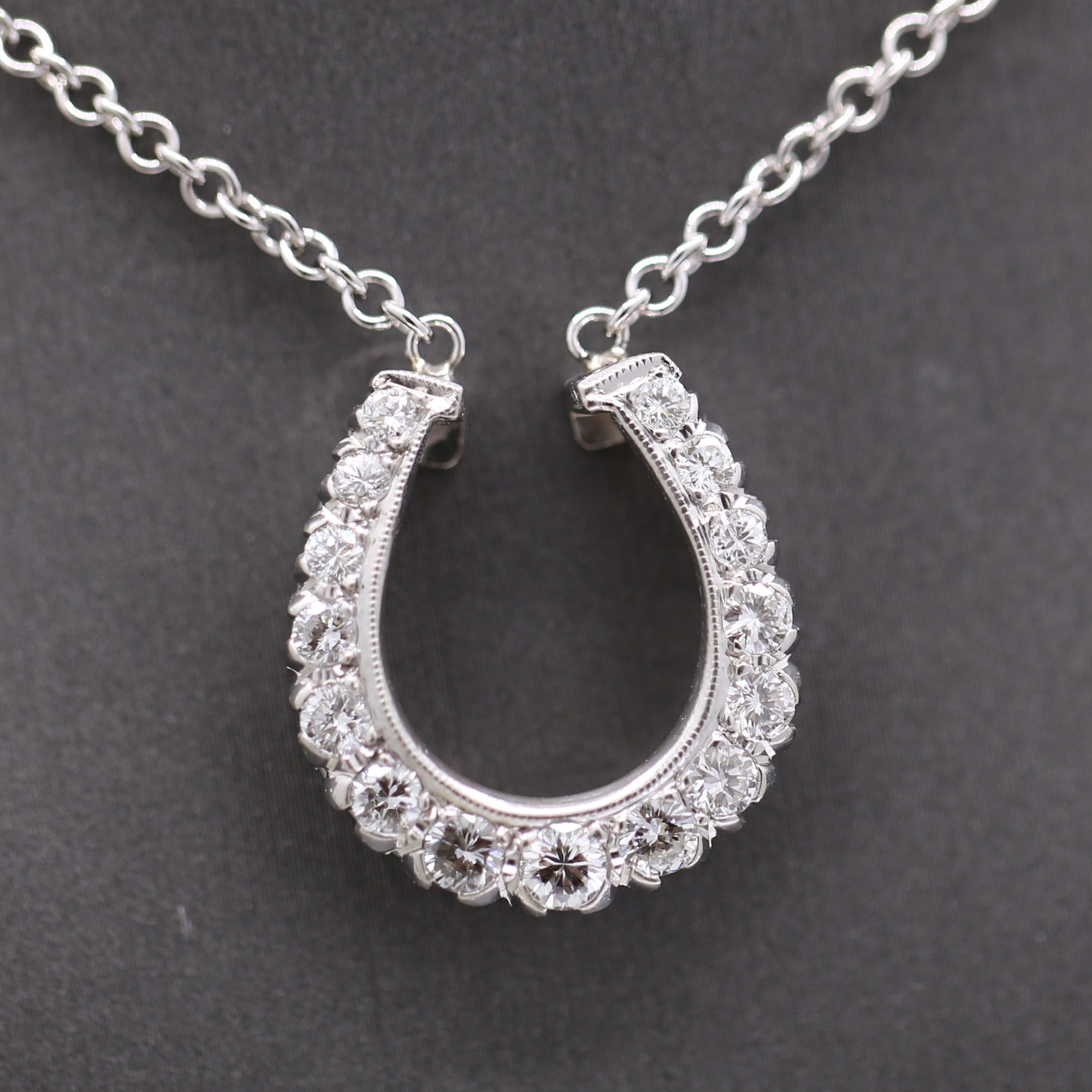 Stunning Diamond Horseshoe Pendant Necklace on 14k White Gold Chain