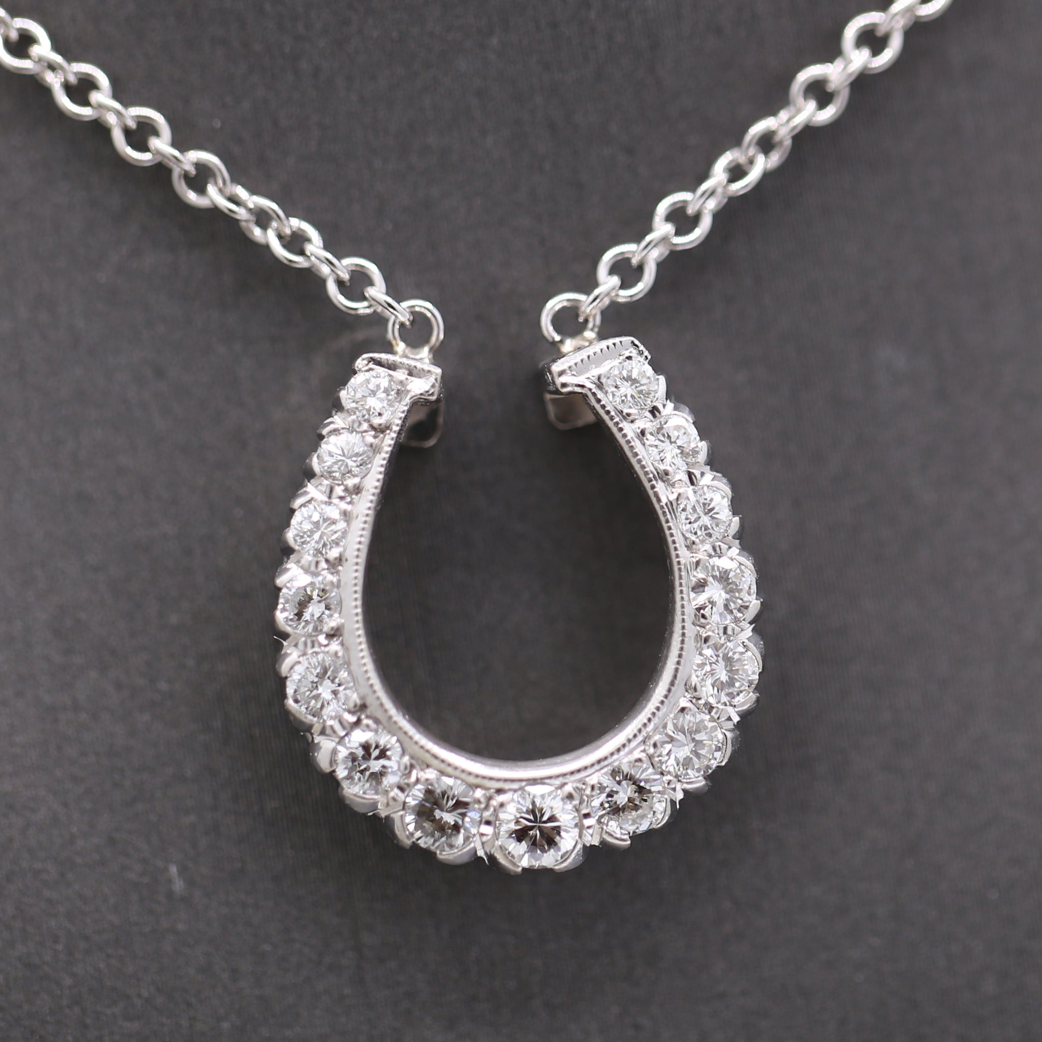 Stunning Diamond Horseshoe Pendant Necklace on 14k White Gold Chain