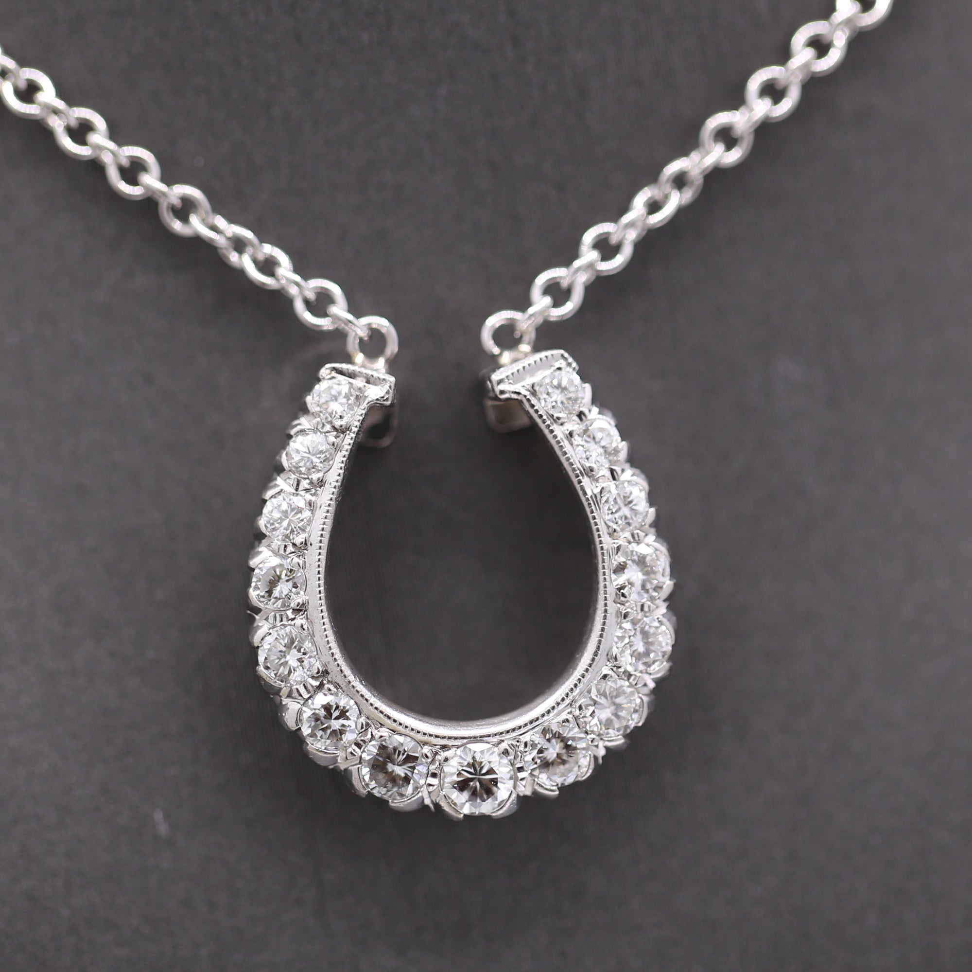 Stunning Diamond Horseshoe Pendant Necklace on 14k White Gold Chain