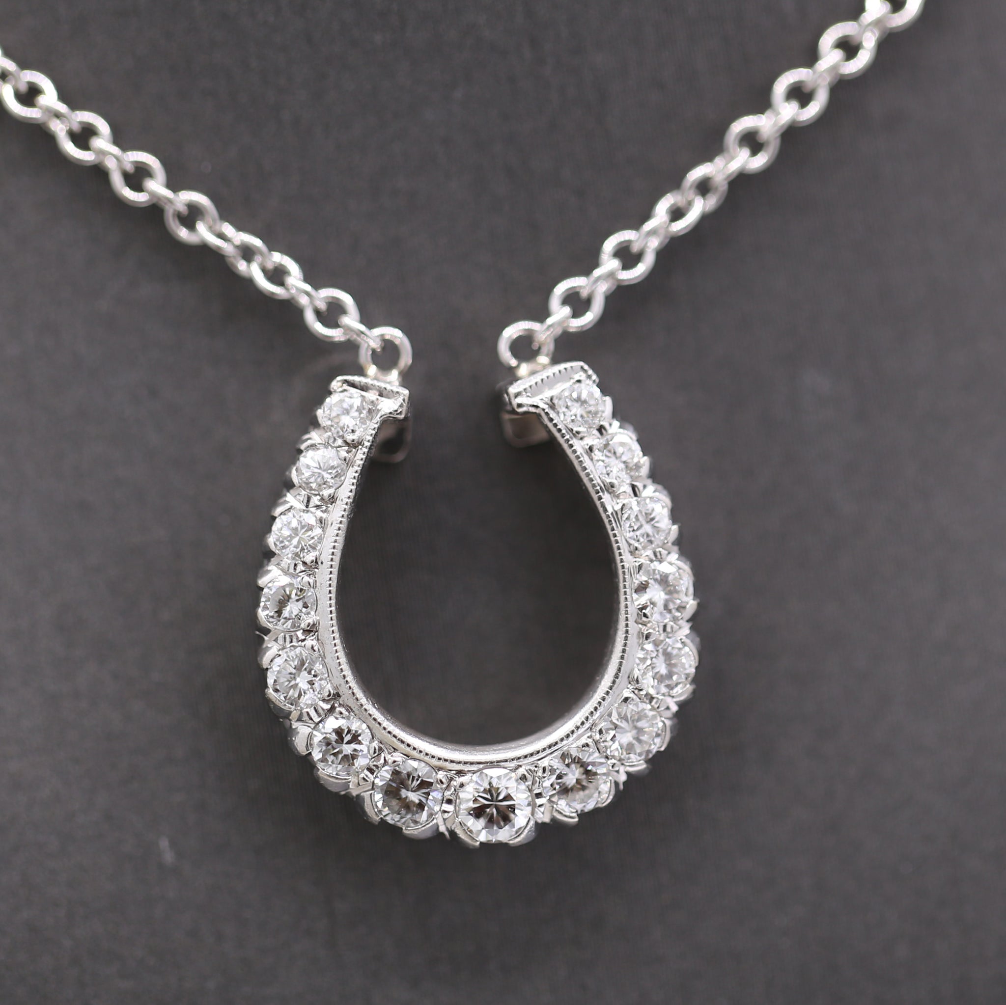 Stunning Diamond Horseshoe Pendant Necklace on 14k White Gold Chain