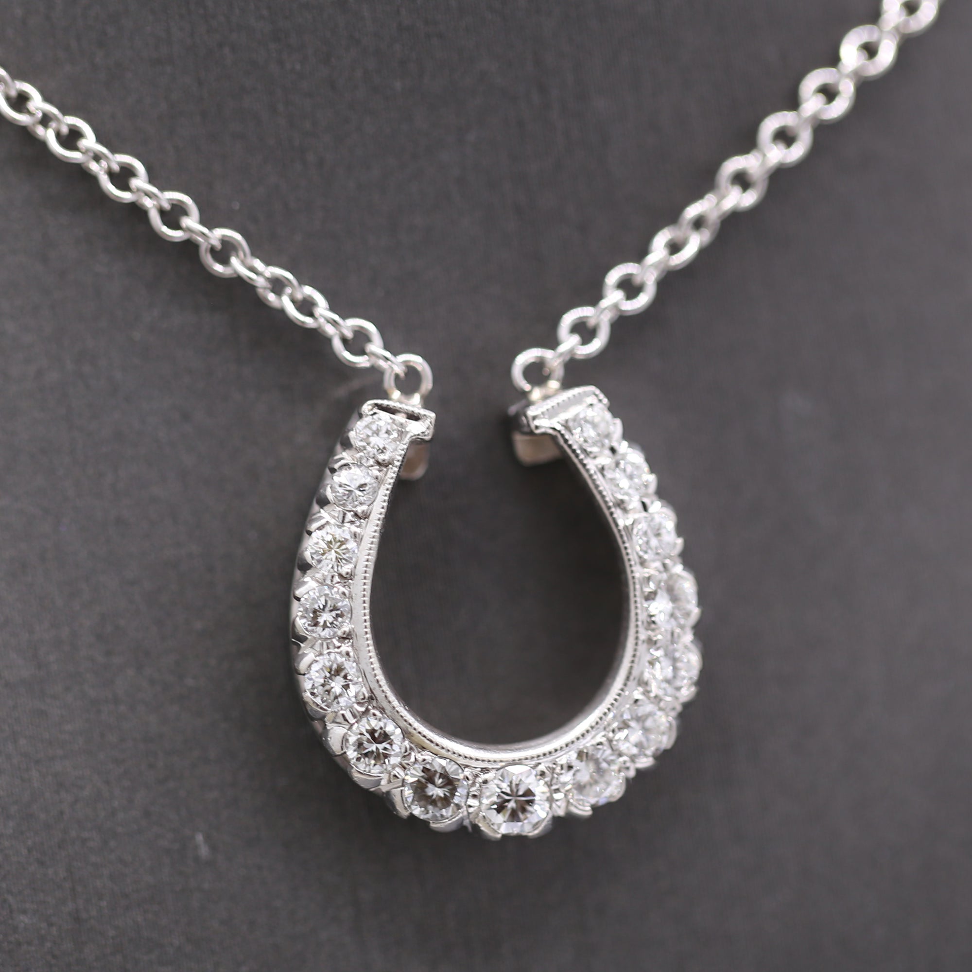 Stunning Diamond Horseshoe Pendant Necklace on 14k White Gold Chain
