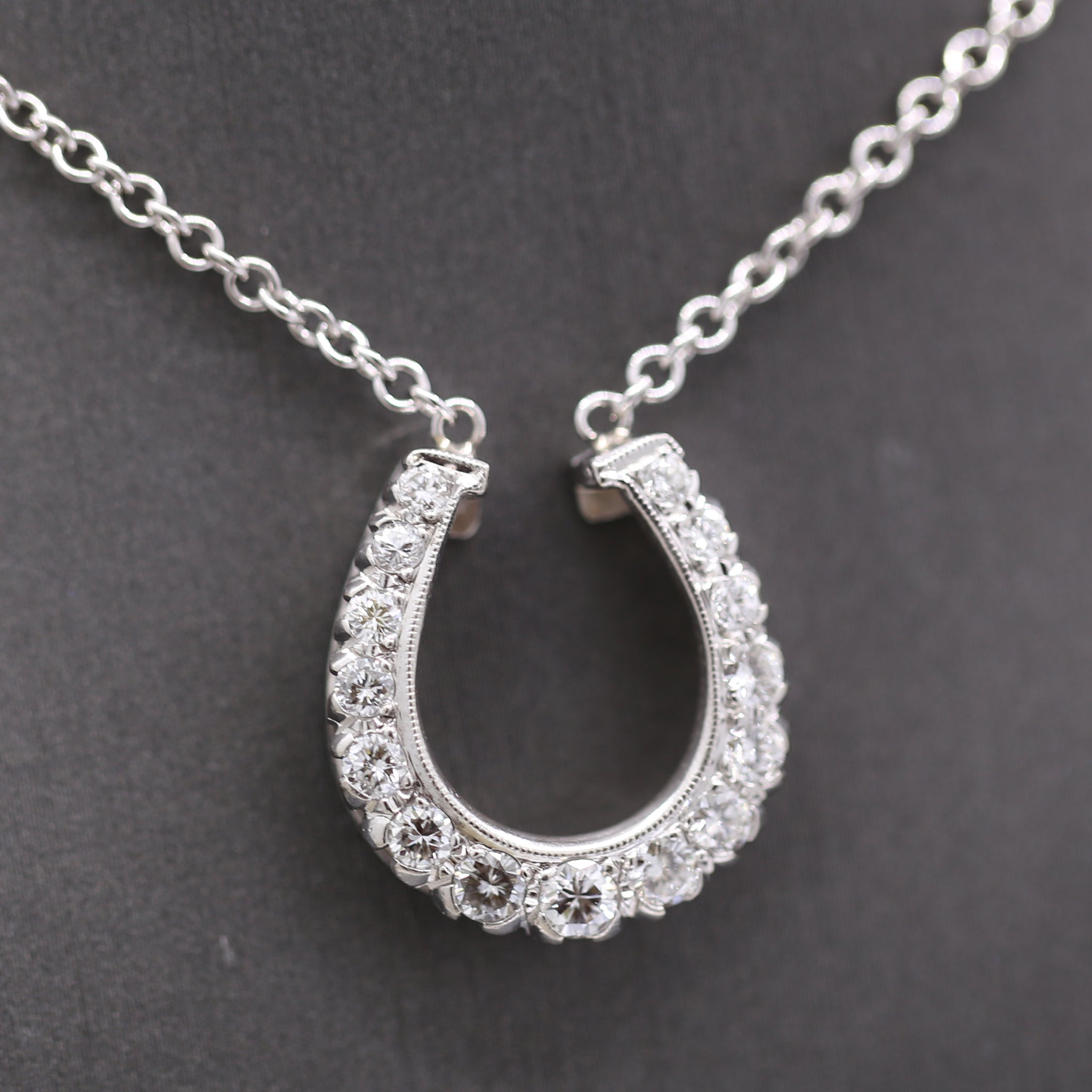 Stunning Diamond Horseshoe Pendant Necklace on 14k White Gold Chain