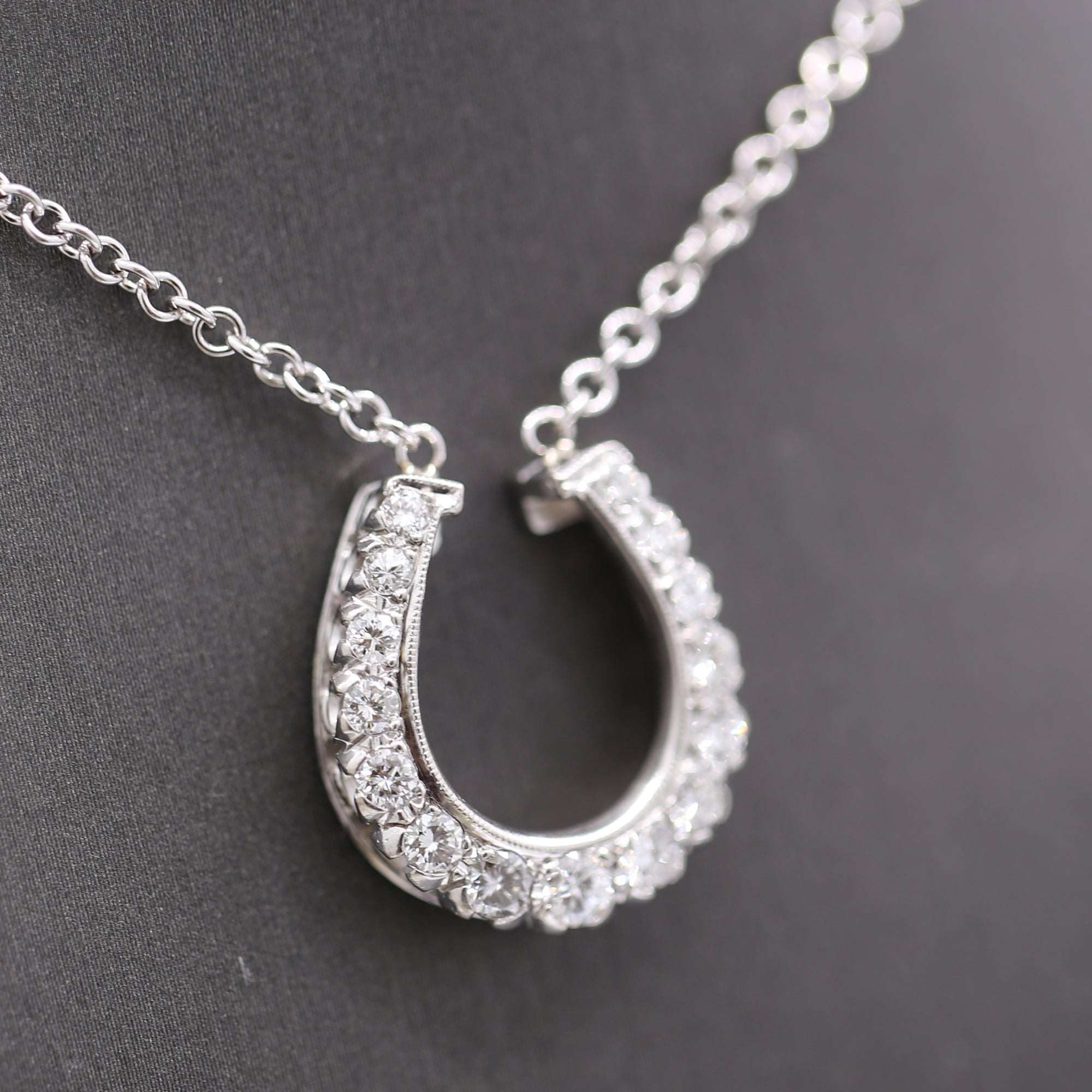 Stunning Diamond Horseshoe Pendant Necklace on 14k White Gold Chain