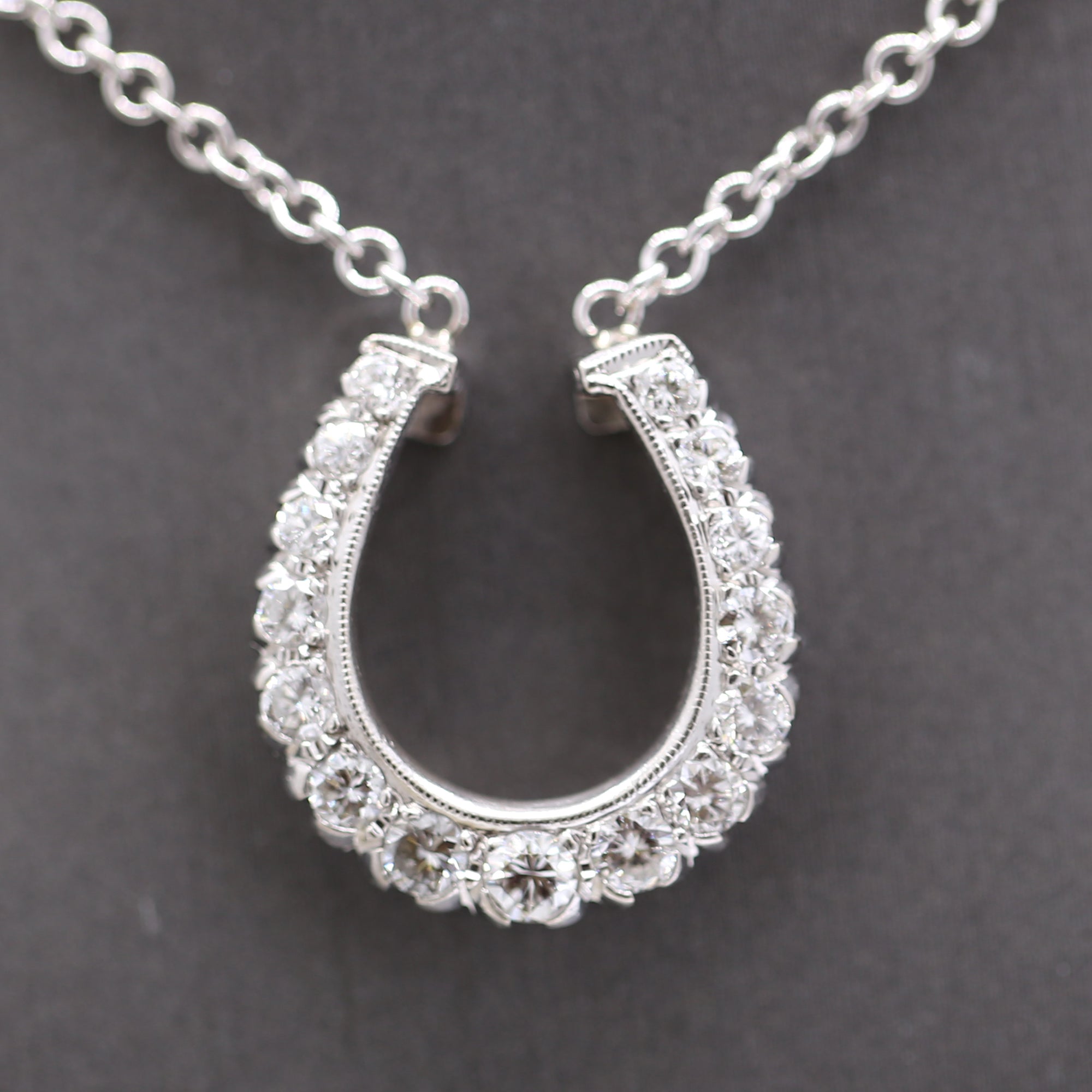 Stunning Diamond Horseshoe Pendant Necklace on 14k White Gold Chain