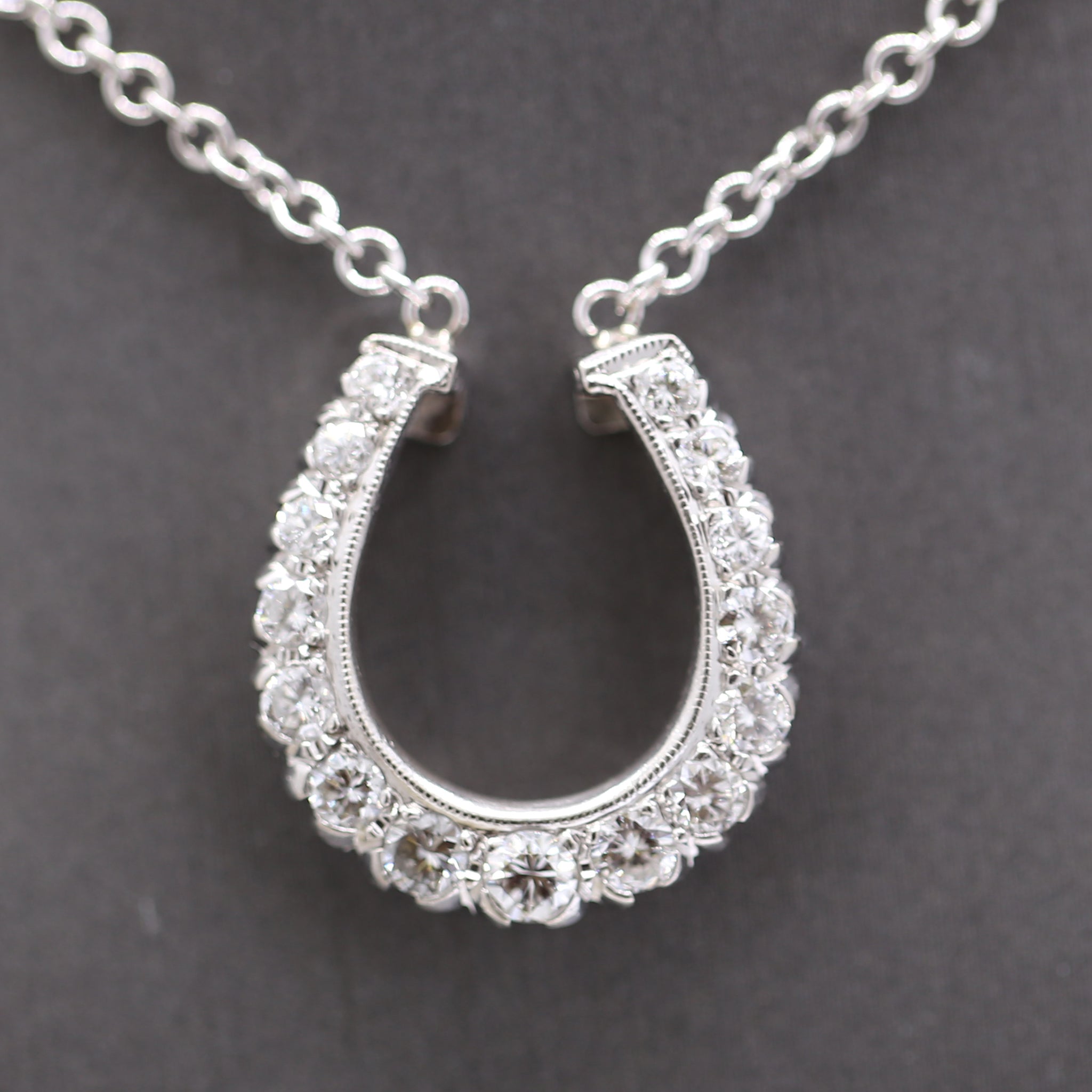 Stunning Diamond Horseshoe Pendant Necklace on 14k White Gold Chain