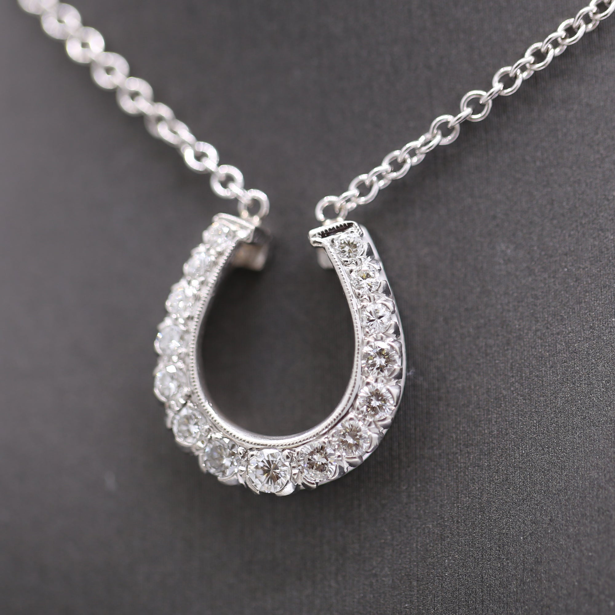 Stunning Diamond Horseshoe Pendant Necklace on 14k White Gold Chain