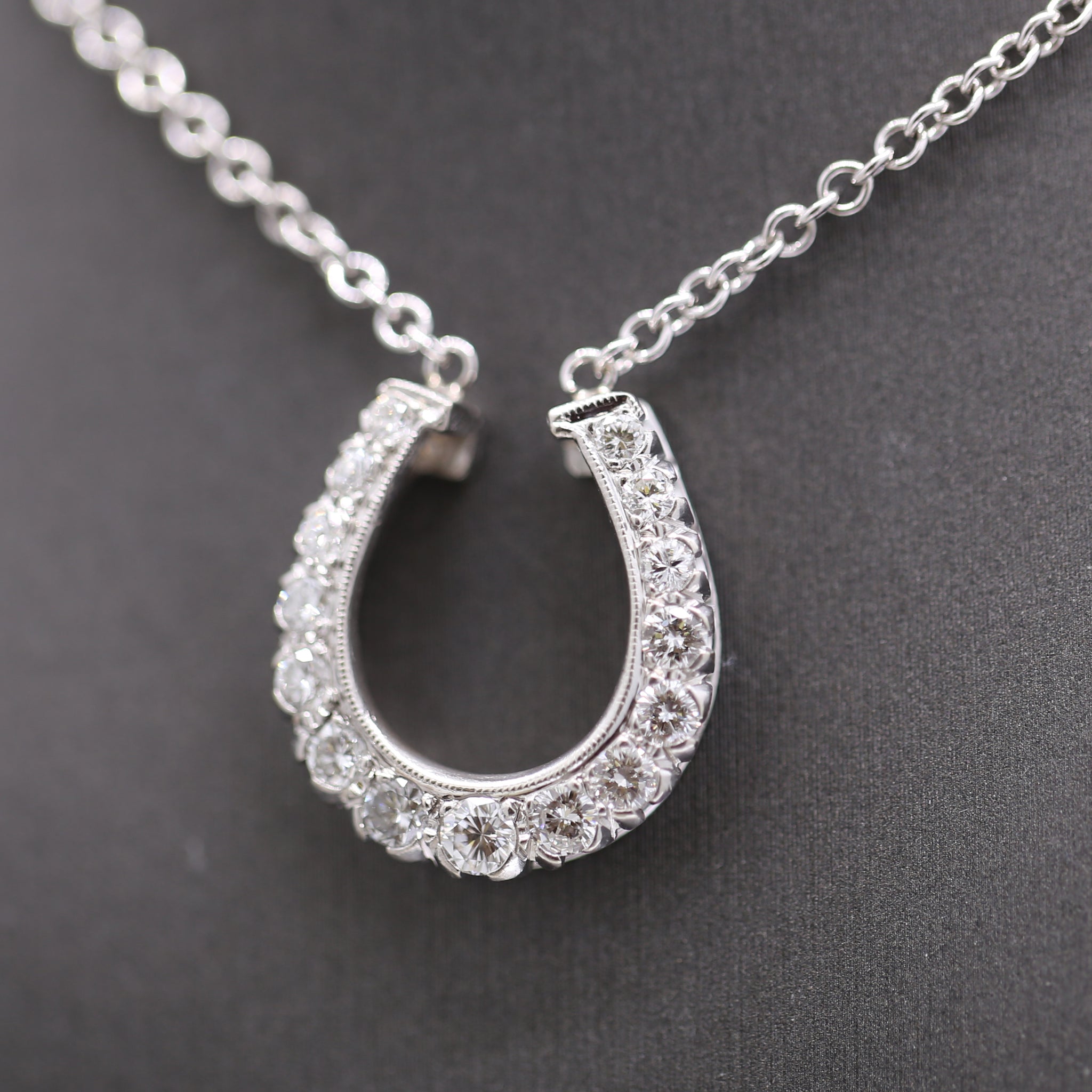 Stunning Diamond Horseshoe Pendant Necklace on 14k White Gold Chain