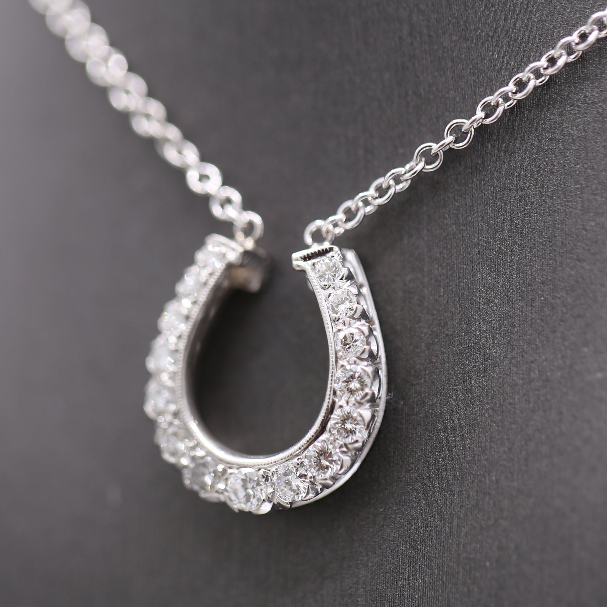 Stunning Diamond Horseshoe Pendant Necklace on 14k White Gold Chain