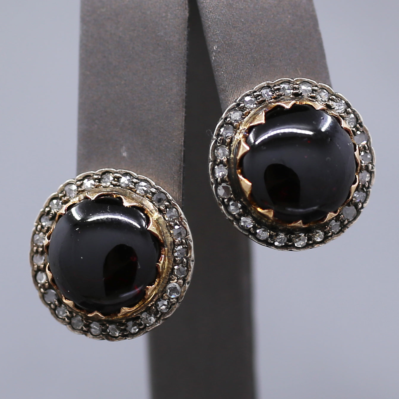 Victorian Garnet and Rose Cut Diamond 18k Rose Gold and Silver Stud Earrings