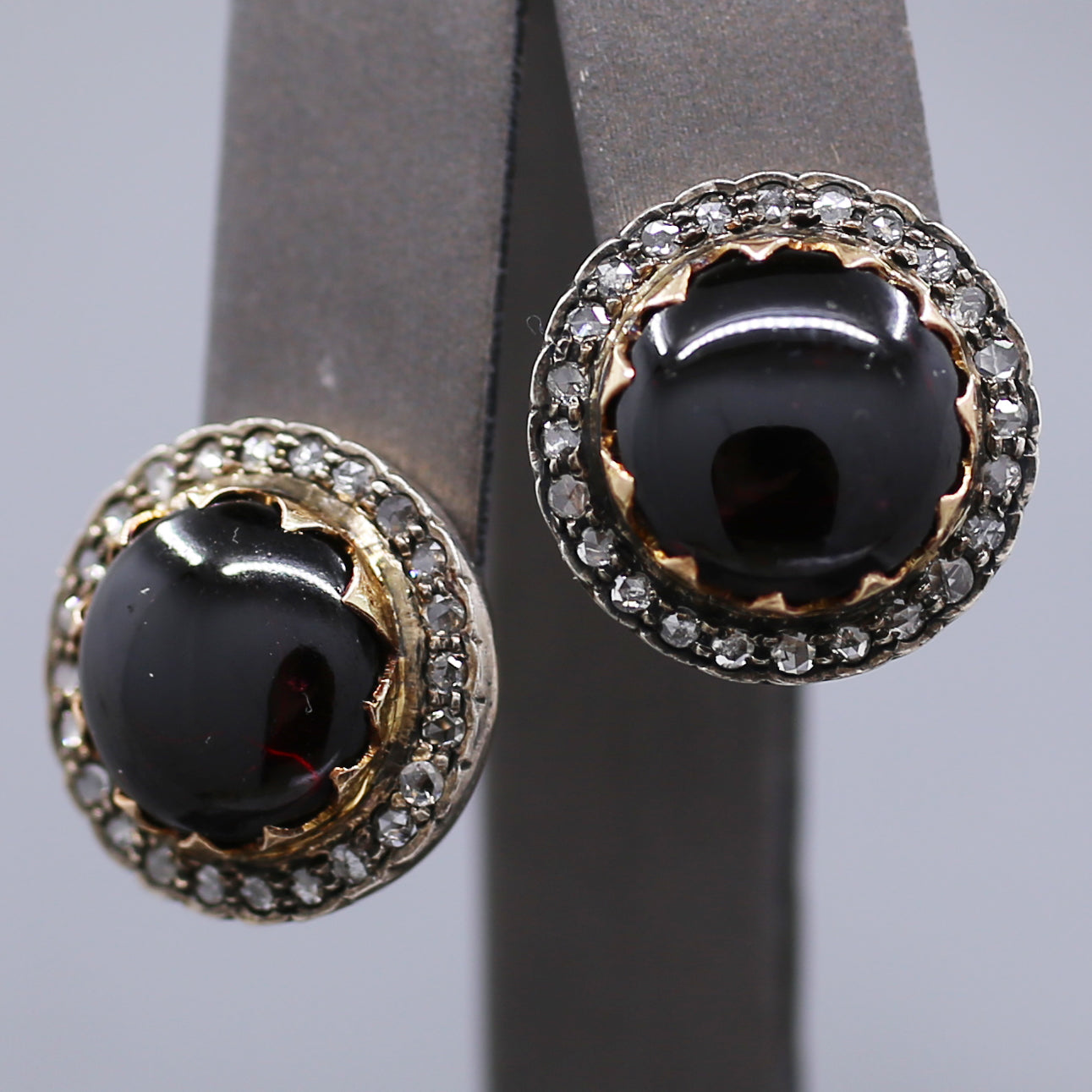 Victorian Garnet and Rose Cut Diamond 18k Rose Gold and Silver Stud Earrings
