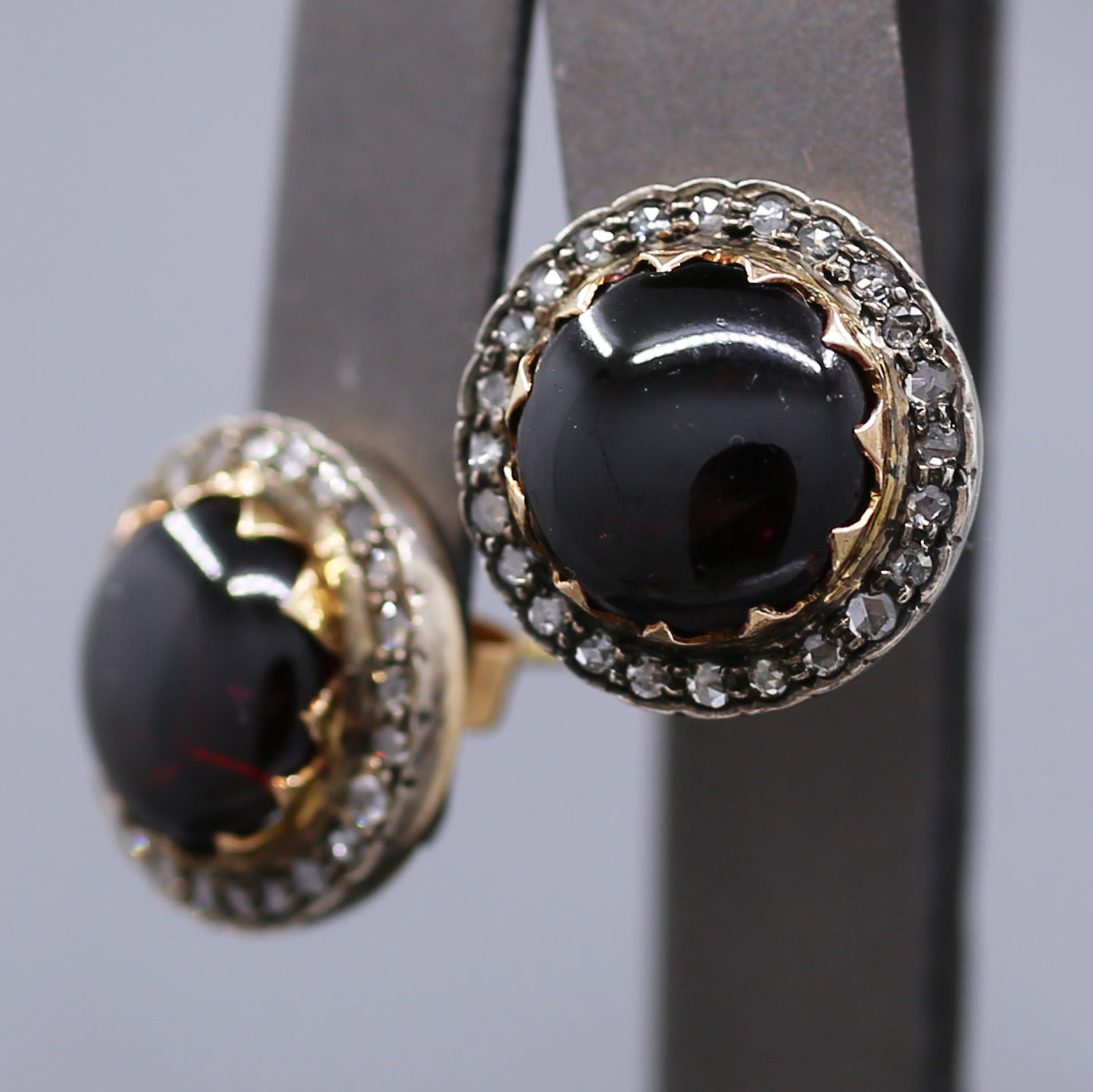 Victorian Garnet and Rose Cut Diamond 18k Rose Gold and Silver Stud Earrings