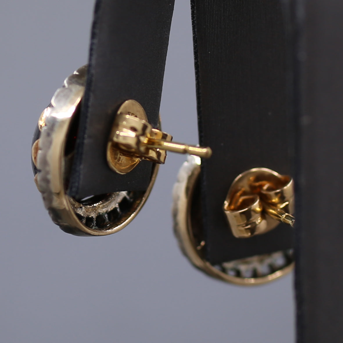 Victorian Garnet and Rose Cut Diamond 18k Rose Gold and Silver Stud Earrings