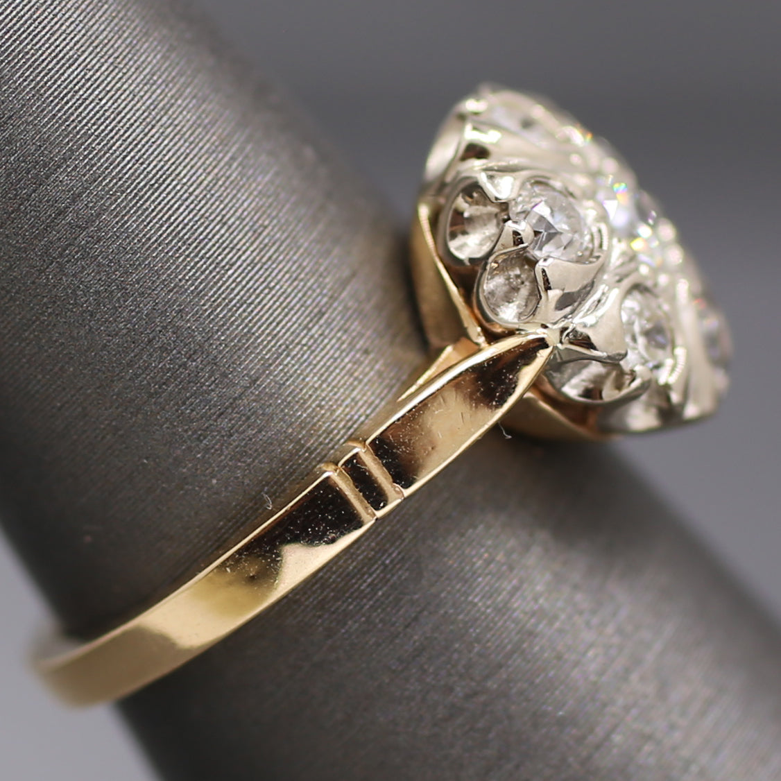 Vintage Old European Cut Diamond Daisy Cluster Ring in 14k White and Yellow Gold