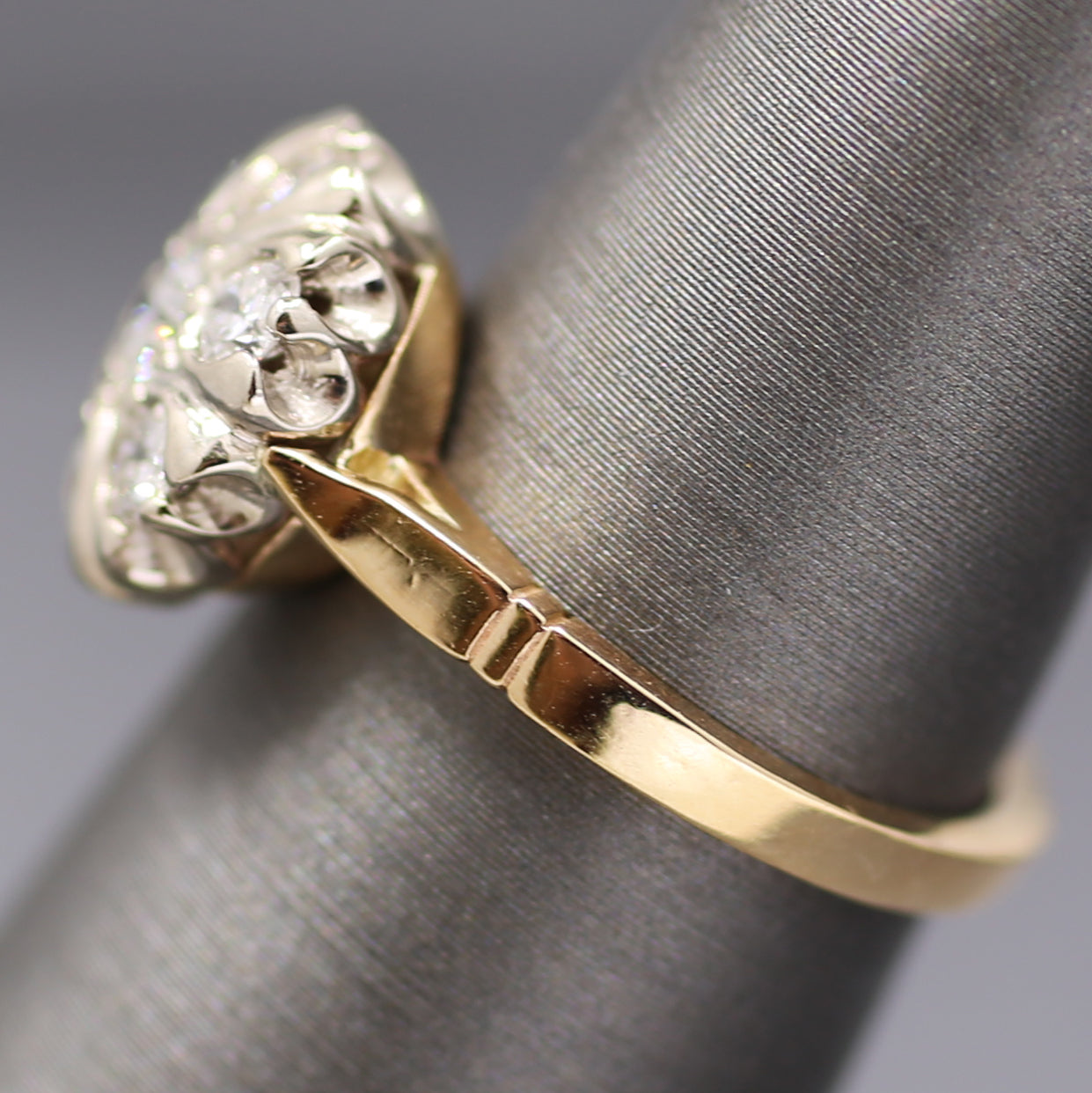 Vintage Old European Cut Diamond Daisy Cluster Ring in 14k White and Yellow Gold