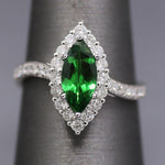 Stunning Marquise Tsavorite Garnet and Diamond Ring in Platinum 950