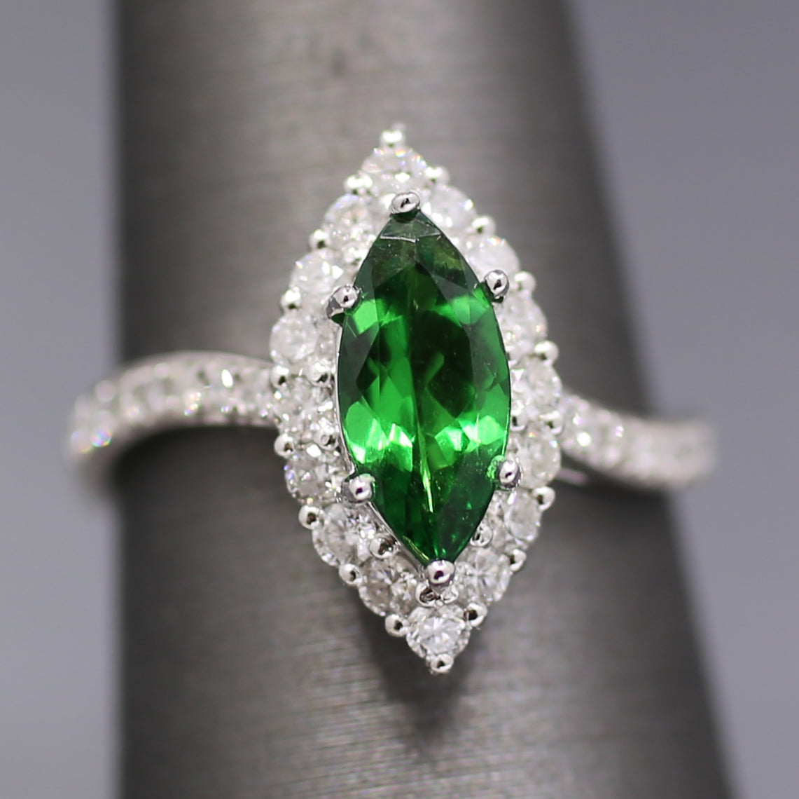 Stunning Marquise Tsavorite Garnet and Diamond Ring in Platinum 950