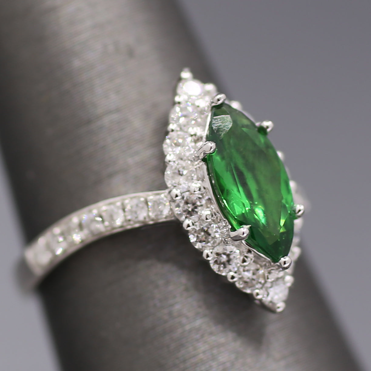 Stunning Marquise Tsavorite Garnet and Diamond Ring in Platinum 950