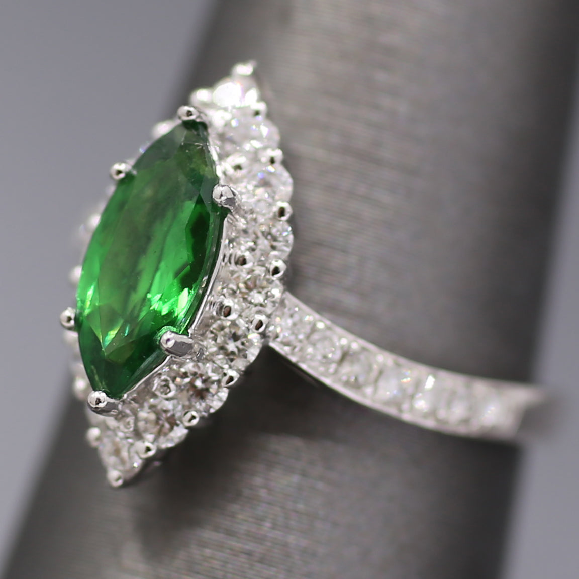 Stunning Marquise Tsavorite Garnet and Diamond Ring in Platinum 950