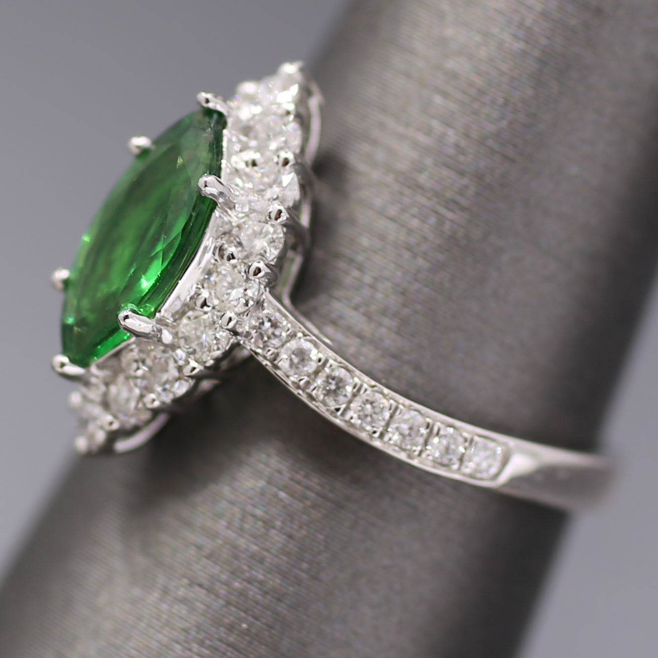 Stunning Marquise Tsavorite Garnet and Diamond Ring in Platinum 950
