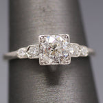 Art Deco Old European Cut Diamond Low Profile Engagement Ring in Platinum