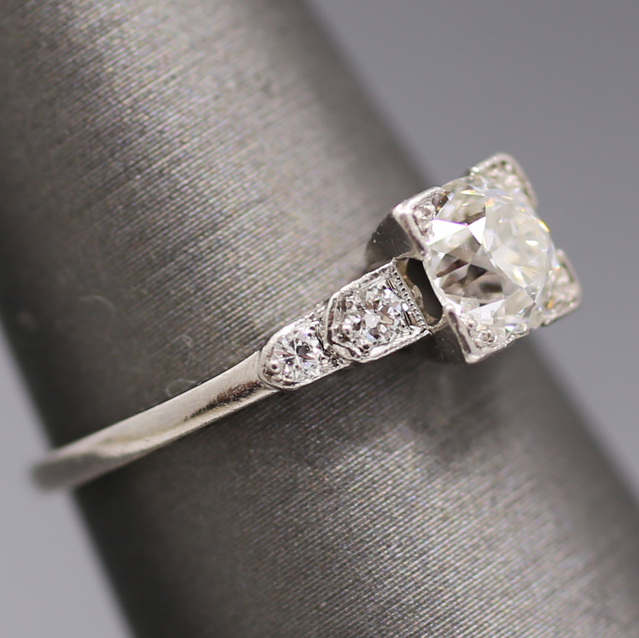 Art Deco Old European Cut Diamond Low Profile Engagement Ring in Platinum