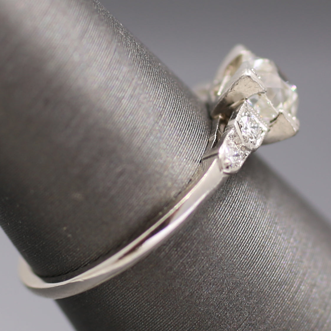 Art Deco Old European Cut Diamond Low Profile Engagement Ring in Platinum