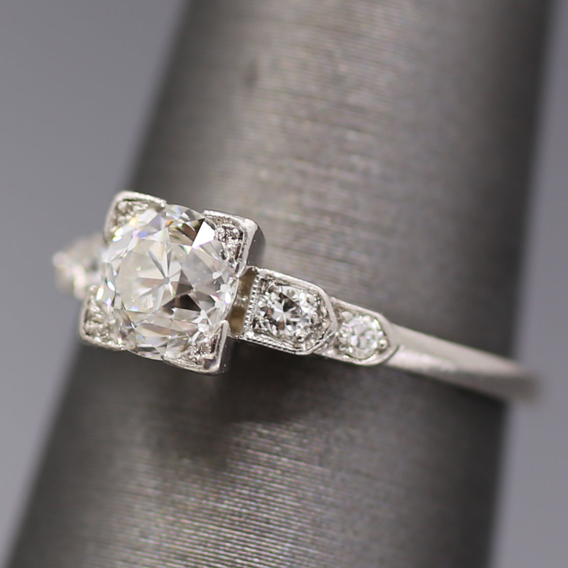 Art Deco Old European Cut Diamond Low Profile Engagement Ring in Platinum